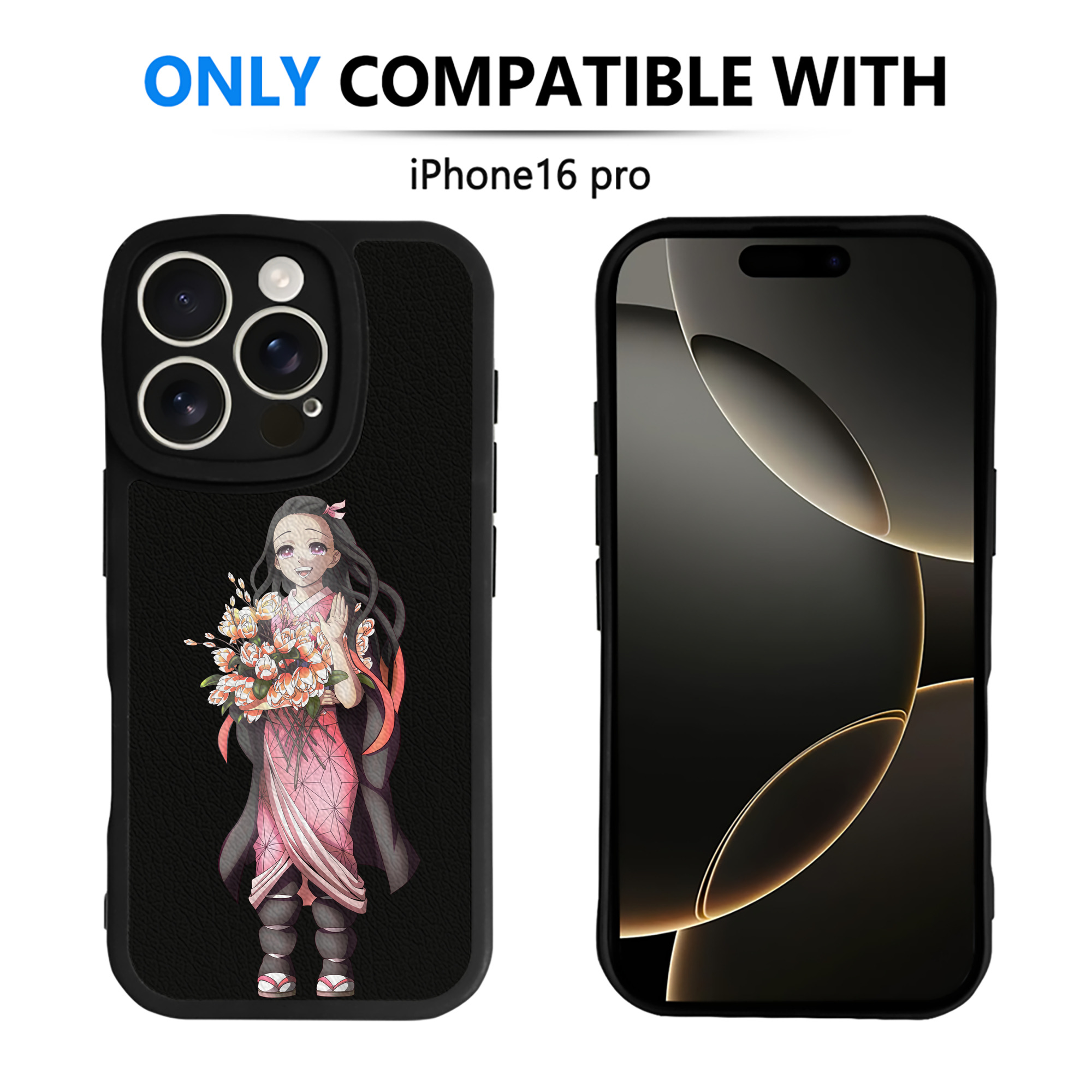 （画像用） 鬼滅の刃（きめつのやいば）竈門 禰󠄀豆子／かまど ねずこ Kamado Nezuko 【iPhone 16シリーズ対応】シリコンスマホケース（レザー調） 材質：シリコン